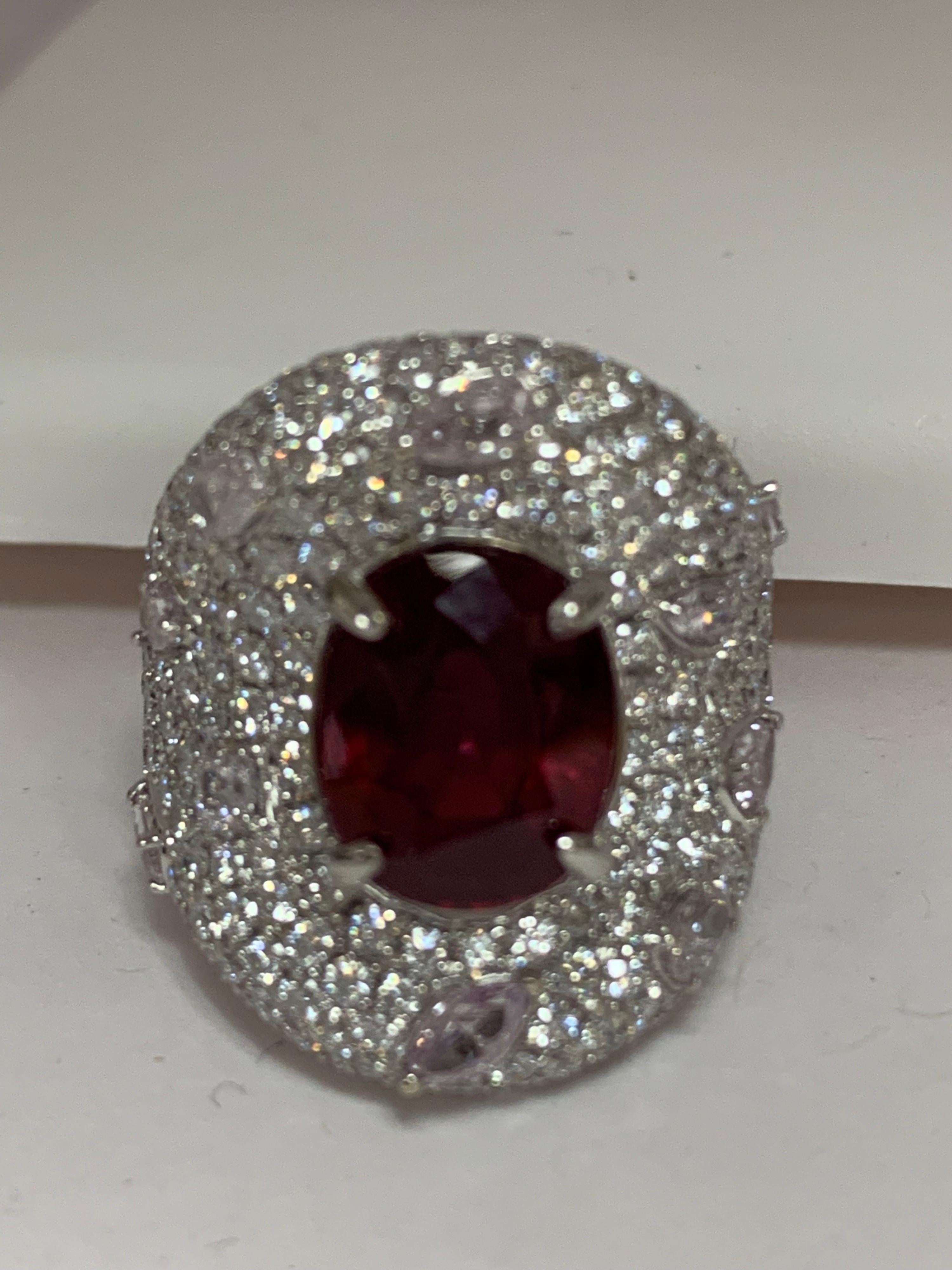 GRS Certified 5.52 Carat Natural Ruby Diamond Ring 9
