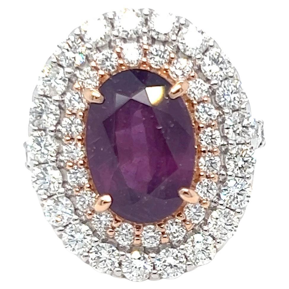 Artisan GIA Certified 5.94 Carat No Heat Pink Purple Sapphire Diamond Cocktail Ring For Sale