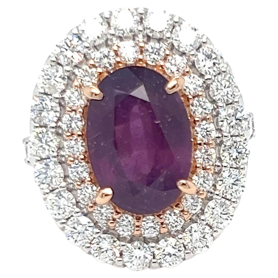 GIA Certified 5.94 Carat No Heat Pink Purple Sapphire Diamond Cocktail Ring For Sale