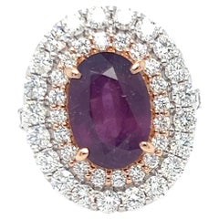 GIA Certified 5.94 Carat No Heat Pink Purple Sapphire Diamond Cocktail Ring