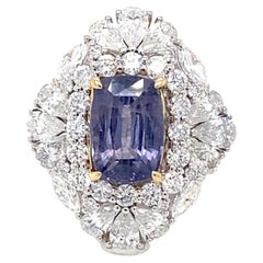 GIA Certified 3.66 Carat Cushion Cut Purple Sapphire Diamond Cocktail Ring