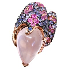 13.85cts Candy Ombre Color Bypass Ring Pink Blue Purple Sapphire and Rose Quartz