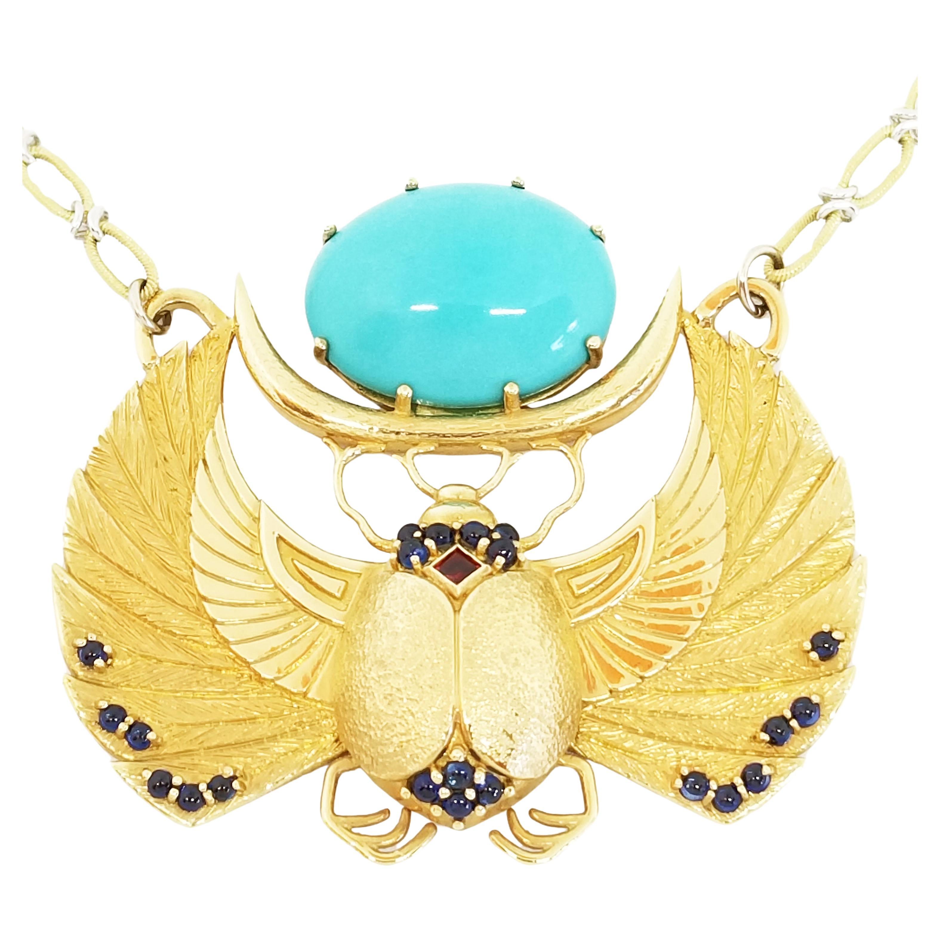 Collier écharpe en or jaune 18 carats avec turquoise naturelle Sleeping Beauty de 16,58 carats en vente