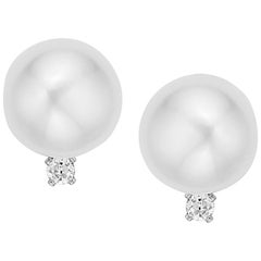 14 Karat Gold Cultured Freshwater Pearl and 1/10 Carat TDW Diamond Stud Earrings