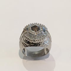 Men’s 14 Karat White Gold Fancy Champagne and White Diamond 3.75 Carat Ring