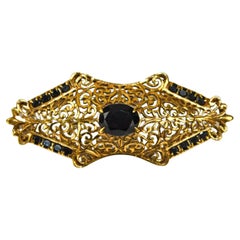 18K Yellow Gold Garnet Brooch Filigree Style