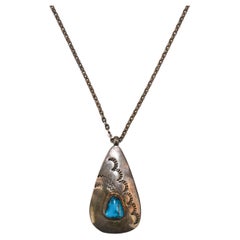 Collier en argent sterling avec pendentif en turquoise 18".