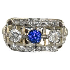 Antique 14K White Gold Art Deco Sapphire and Diamond Ring