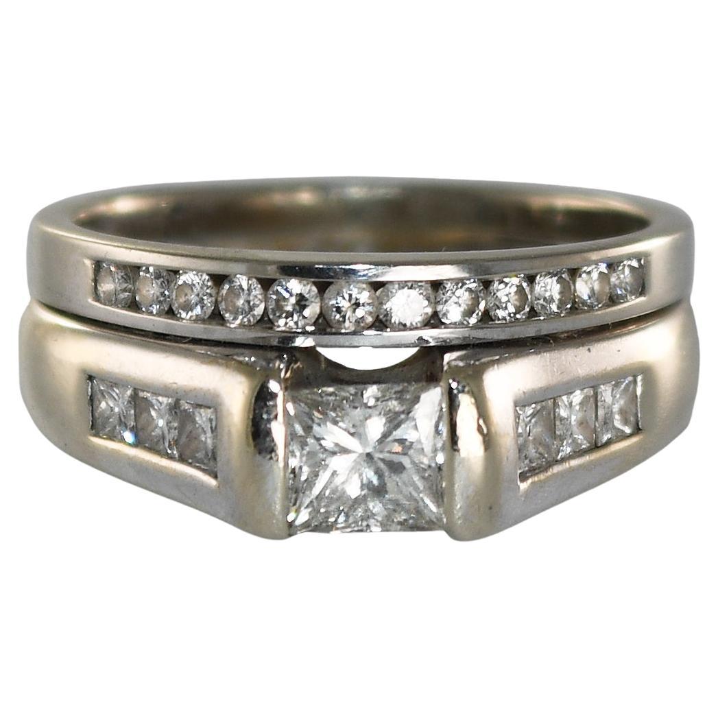 Bague en or blanc 14K certifiée AIG avec diamant taille princesse en vente