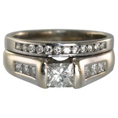 Bague en or blanc 14K certifiée AIG avec diamant taille princesse