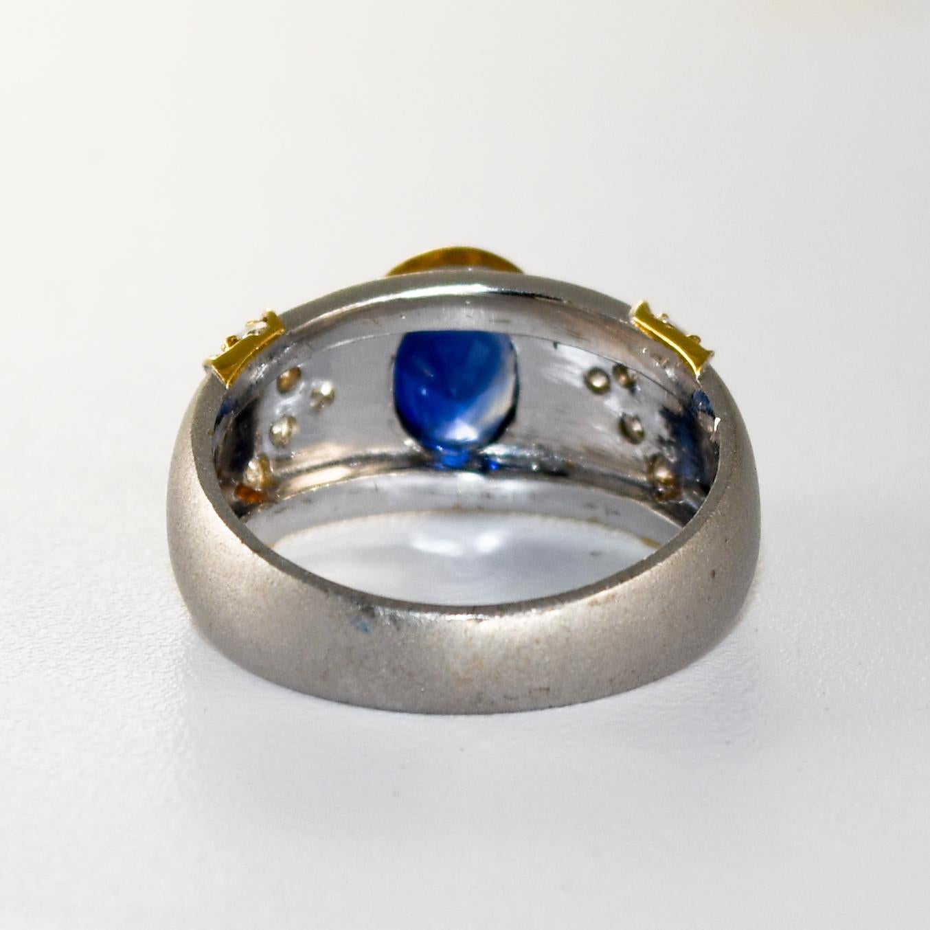 da uomo o donna Anello con zaffiro e diamante in oro bicolore 16K in vendita