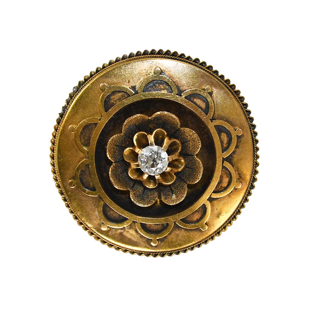 18K Yellow Gold Antique Diamond Brooch 0.25ct