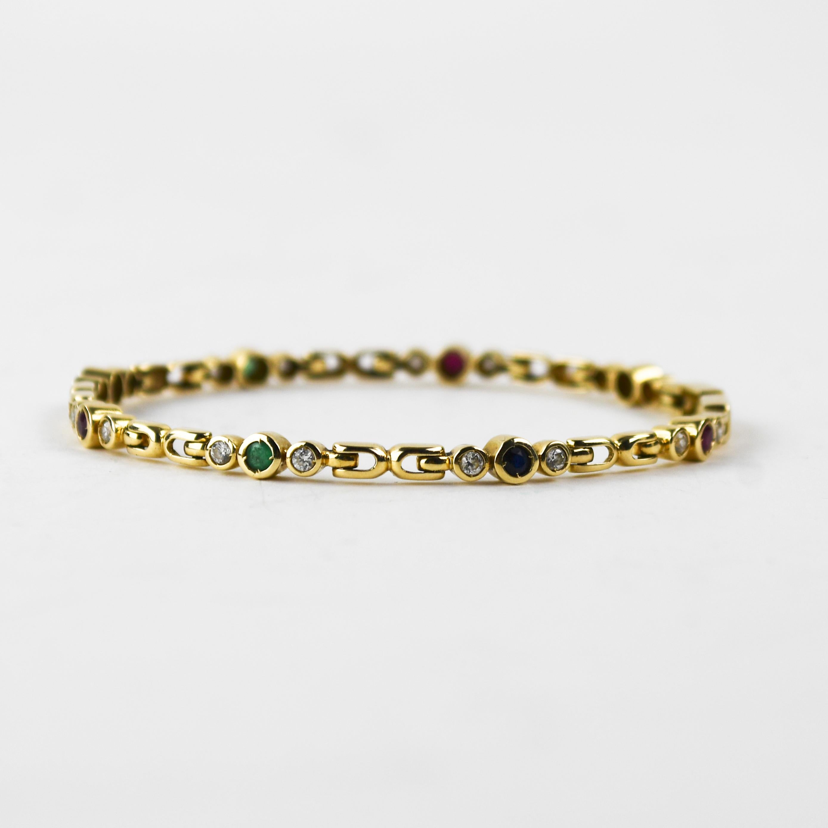Bracelet de pierres précieuses en or jaune 14K 11.9g Unisexe en vente
