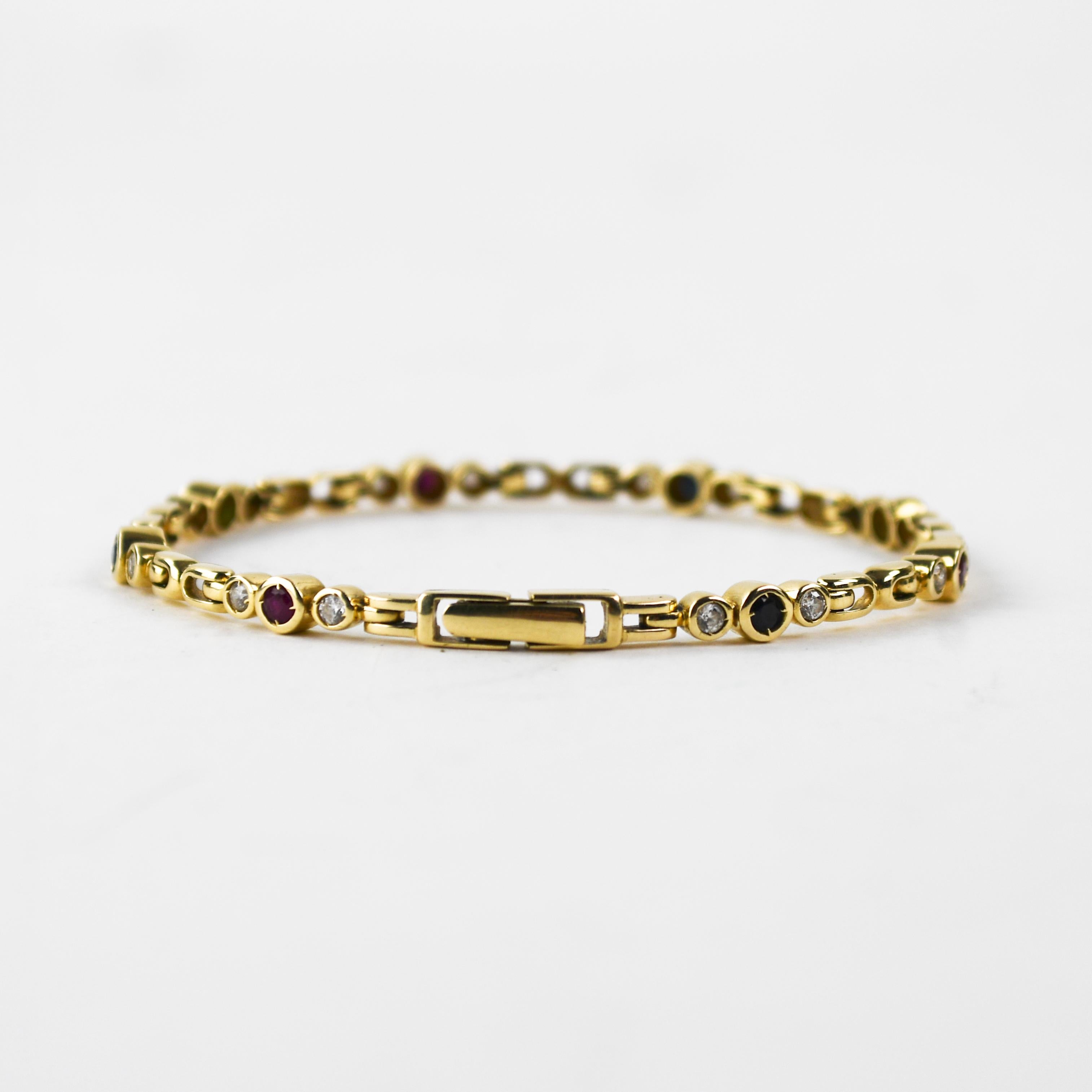 Bracelet de pierres précieuses en or jaune 14K 11.9g Excellent état - En vente à Laguna Beach, CA