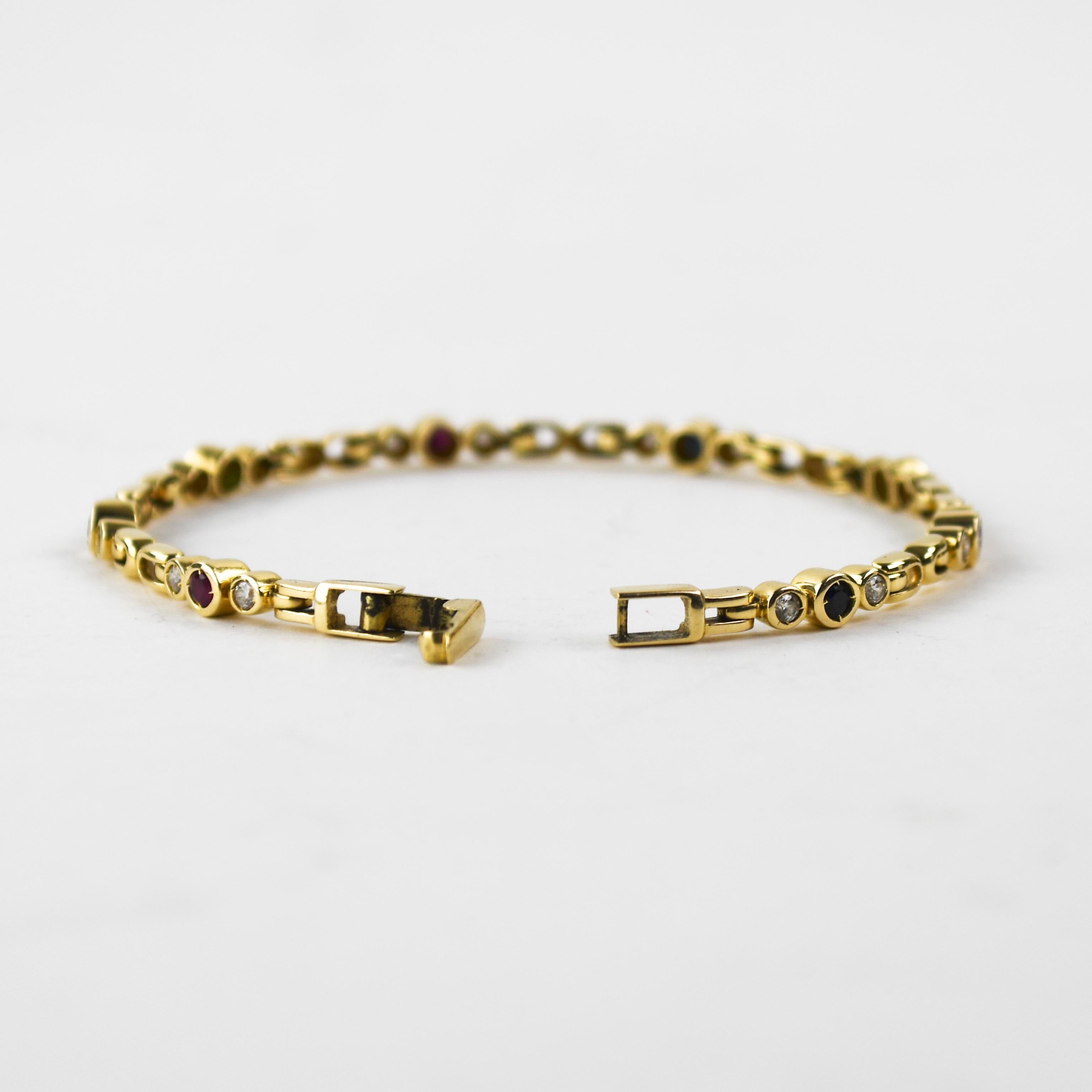 Bracelet de pierres précieuses en or jaune 14K 11.9g en vente 1