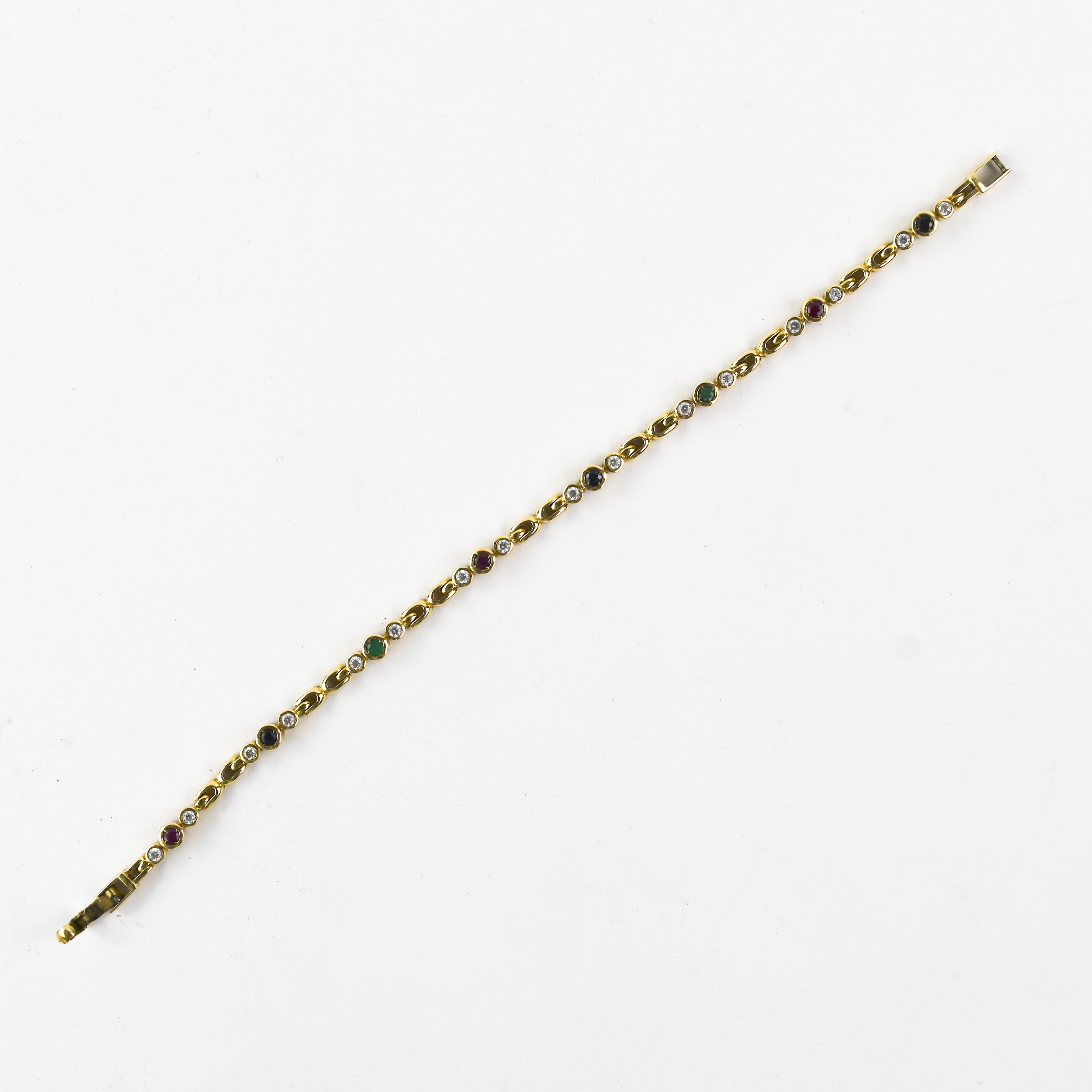 Bracelet de pierres précieuses en or jaune 14K 11.9g en vente 2