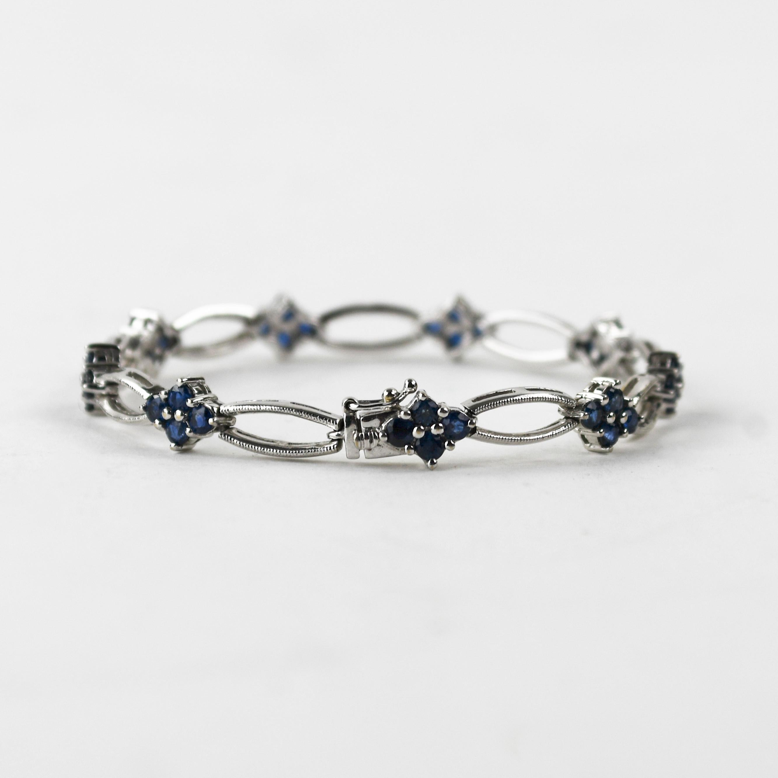 Pulsera Zafiro Oro Blanco 14K Corte redondo en venta