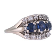Ladies Vintage 14K White Gold Blue Zircon & Old Euro Cut Diamond Ring