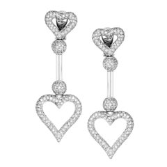 18K White Gold Pavé Diamond Heart Dangle Earrings