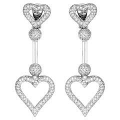 18K White Gold Pavé Diamond Heart Dangle Earrings