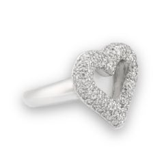 18K White Gold Pavé Diamond Heart Shaped Cocktail Ring