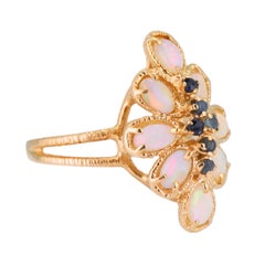 14K Yellow Gold Natural Solid Opal & Blue Sapphire Ring
