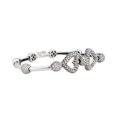 18K White Gold Pavé Set Diamond Heart Modern Bracelet