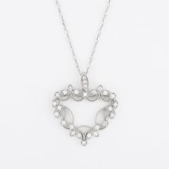 14K Women's White Gold Diamond Heart Pendant Necklace