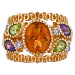 14K Yellow Gold Citrine, Amethyst, Peridot & Diamond Multi-Gemstone Ring