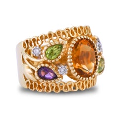 14K Yellow Gold Citrine, Amethyst, Peridot & Diamond Multi-Gemstone Ring