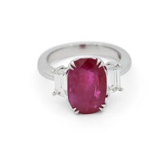 Platinum Ruby and Diamond Ring, No Heat 6.88ct