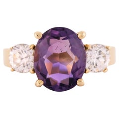 14K Yellow Gold Oval Purple Amethyst & Cubic Zirconia Ring