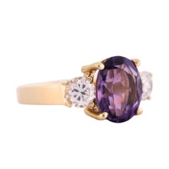 14K Yellow Gold Oval Purple Amethyst & Cubic Zirconia Ring