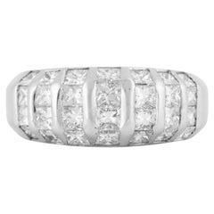 Platinum Four Row Princess Cut Diamond Cocktail Ring