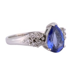 18K White Gold Pear Shape Violet Blue Tanzanite & Diamond Ring