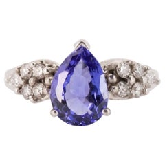18K White Gold Pear Shape Violet Blue Tanzanite & Diamond Ring