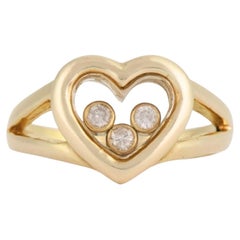 14K Yellow Gold Three Stone Diamond Heart Ring
