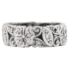 Vintage Platinum Single Cut Diamond Floral Band Ring