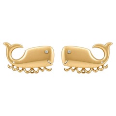 Vintage 14K Yellow Gold Figural Whale Cufflinks – Diamond Eyes