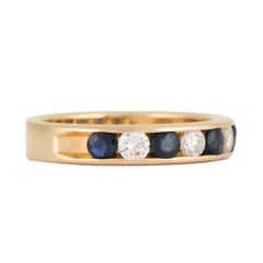 14K Yellow Gold Natural Blue Sapphire & Diamond Band Ring