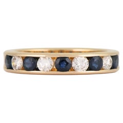 14K Yellow Gold Natural Blue Sapphire & Diamond Band Ring