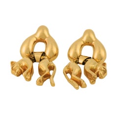 14K Yellow Gold Figural Panther Dangle Earrings – Stamped 585