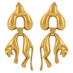 14K Yellow Gold Figural Panther Dangle Earrings – Stamped 585