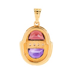 18K Yellow Gold Reddish Brown Garnet, Purple Amethyst & Diamond Pendant
