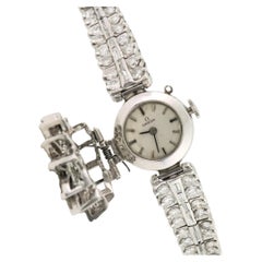 Damenuhr im Vintage-Stil von Omega mit Gehäuse und Armband aus Platin und Iridium sowie Diamanten