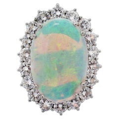 Vintage Platinum Opal and Diamond Ring with 10.00 Carat Oval Opal