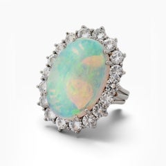 Vintage Platinum Opal and Diamond Ring with 10.00 Carat Oval Opal
