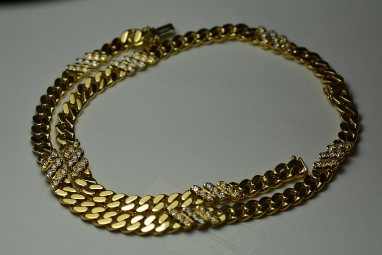 18 Karat Yellow Gold Curb Link Diamond Necklace 2.00 Carat TDW G Color