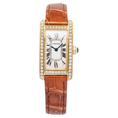 Cartier Tank Américaine W2601556 2016, carte, lunette sertie de diamants, mouvement à quartz, 19 mm