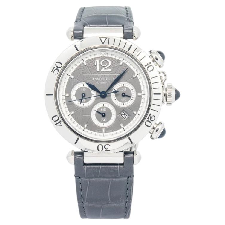 Cartier Pasha Chronograph 4363 WSPA0027 MINT Complete SS Grey Dial Auto 41mm For Sale